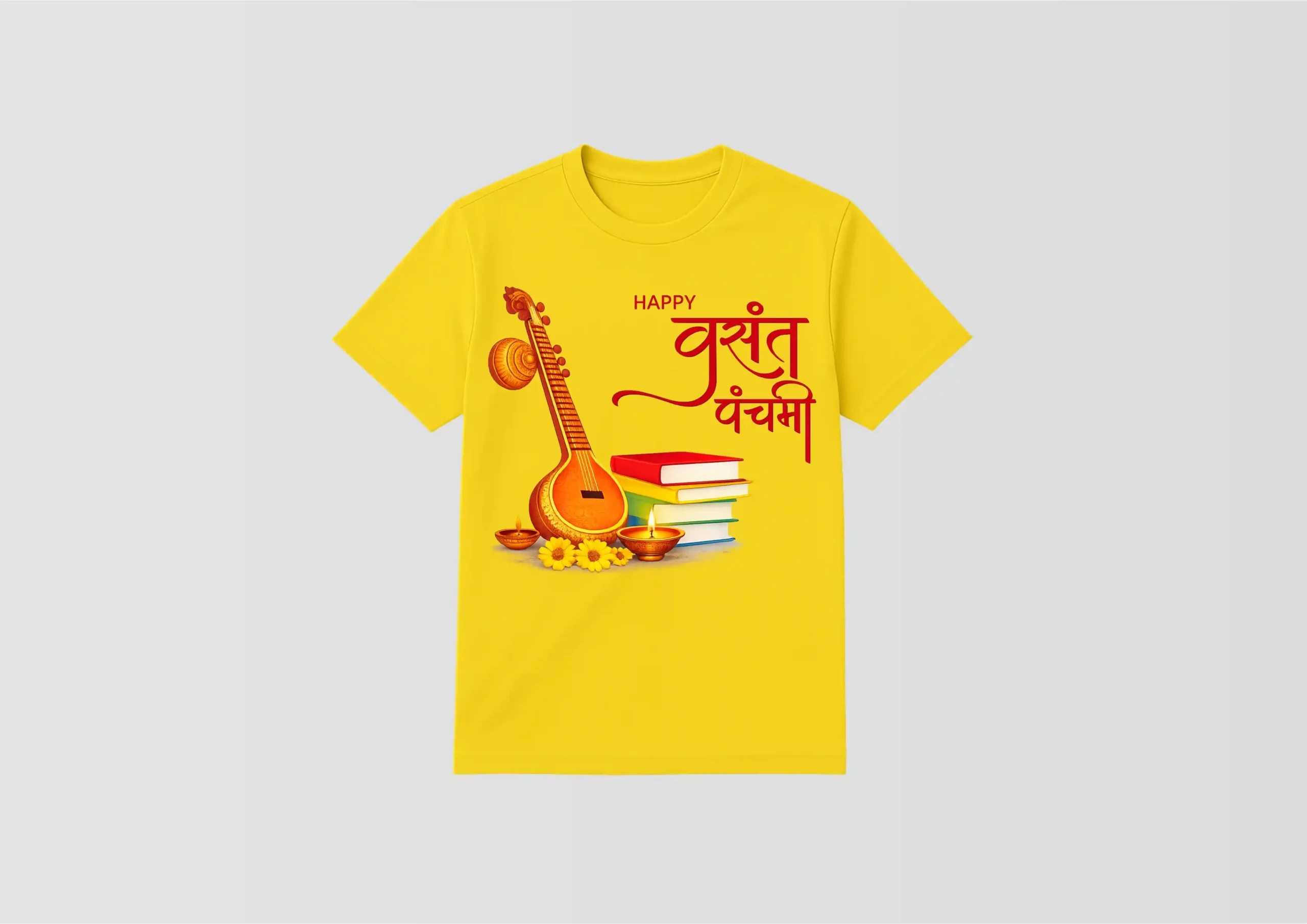 10 Vasant Panchami Special Yellow T-Shirt - Design11 - Image 1