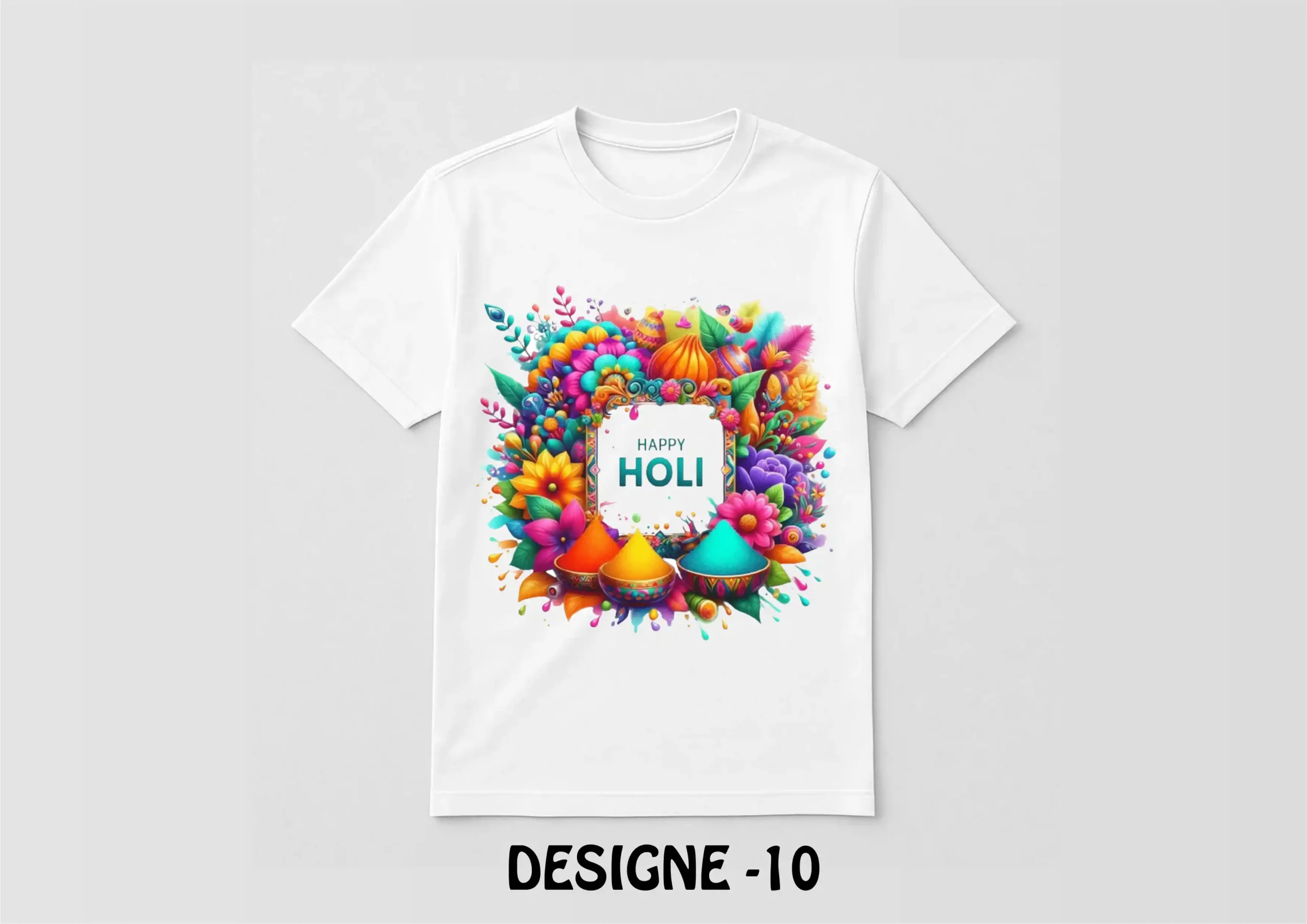 10 Holi Special White T-Shirt - Design10 - Image 1
