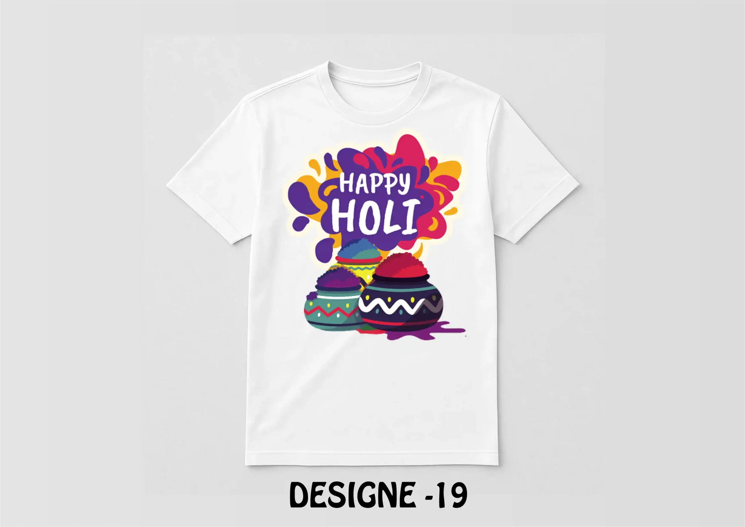 19 Holi Special White T-Shirt - Design19 - Image 1