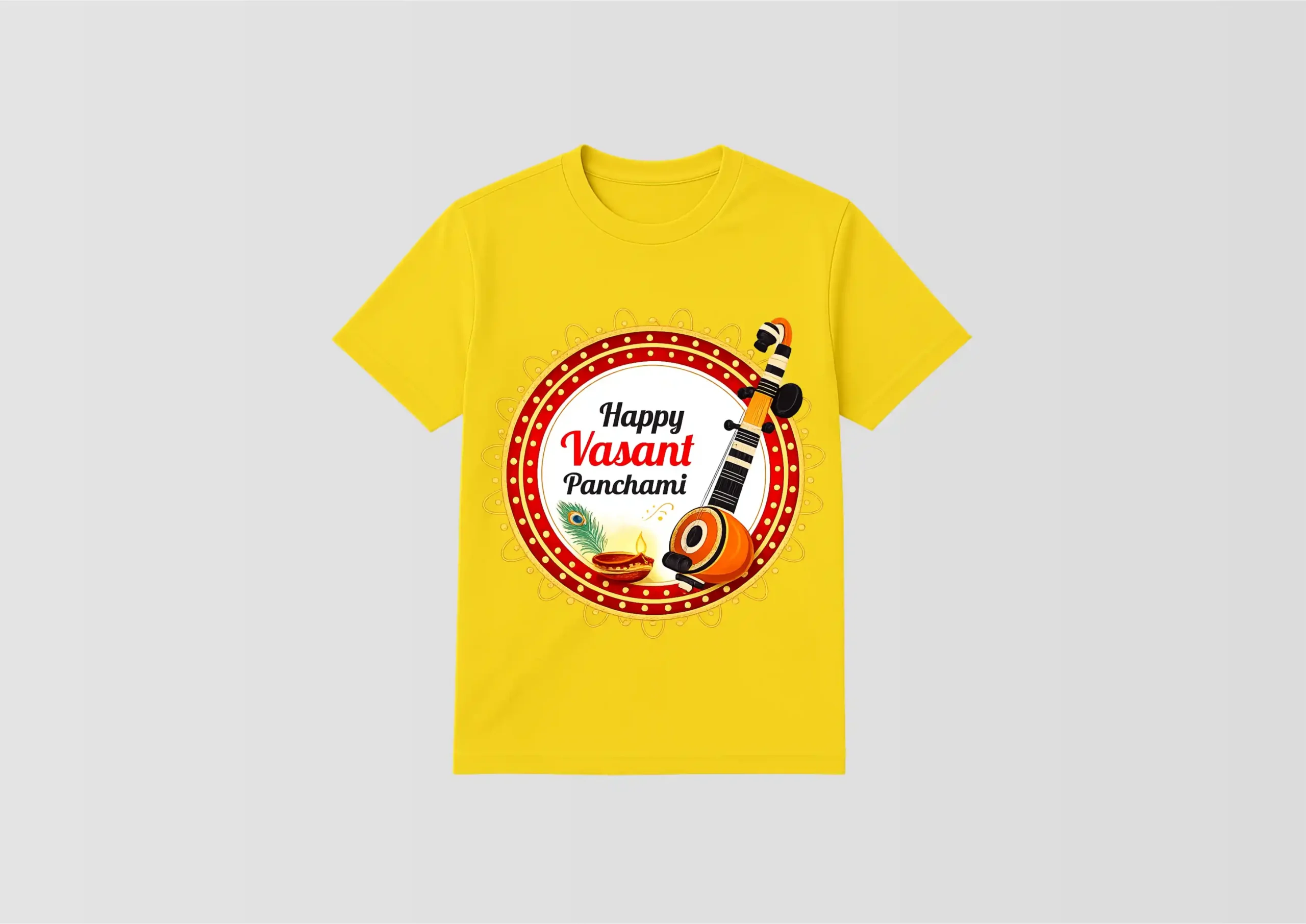 22 Vasant Panchami Special Yellow T-Shirt - Design23 - Image 1