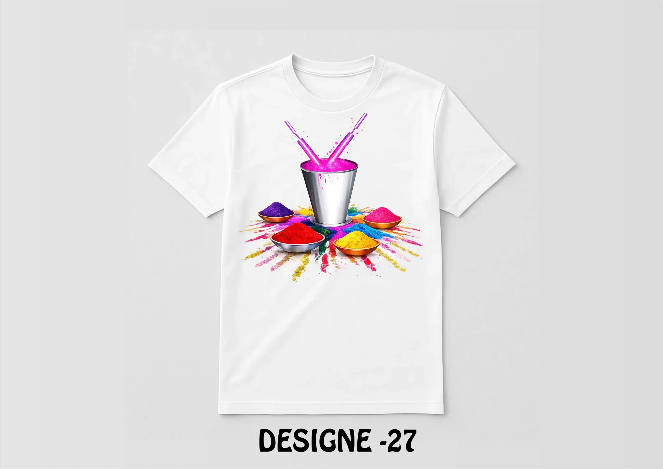 27 Holi Special White T-Shirt - Design27 - Image 1