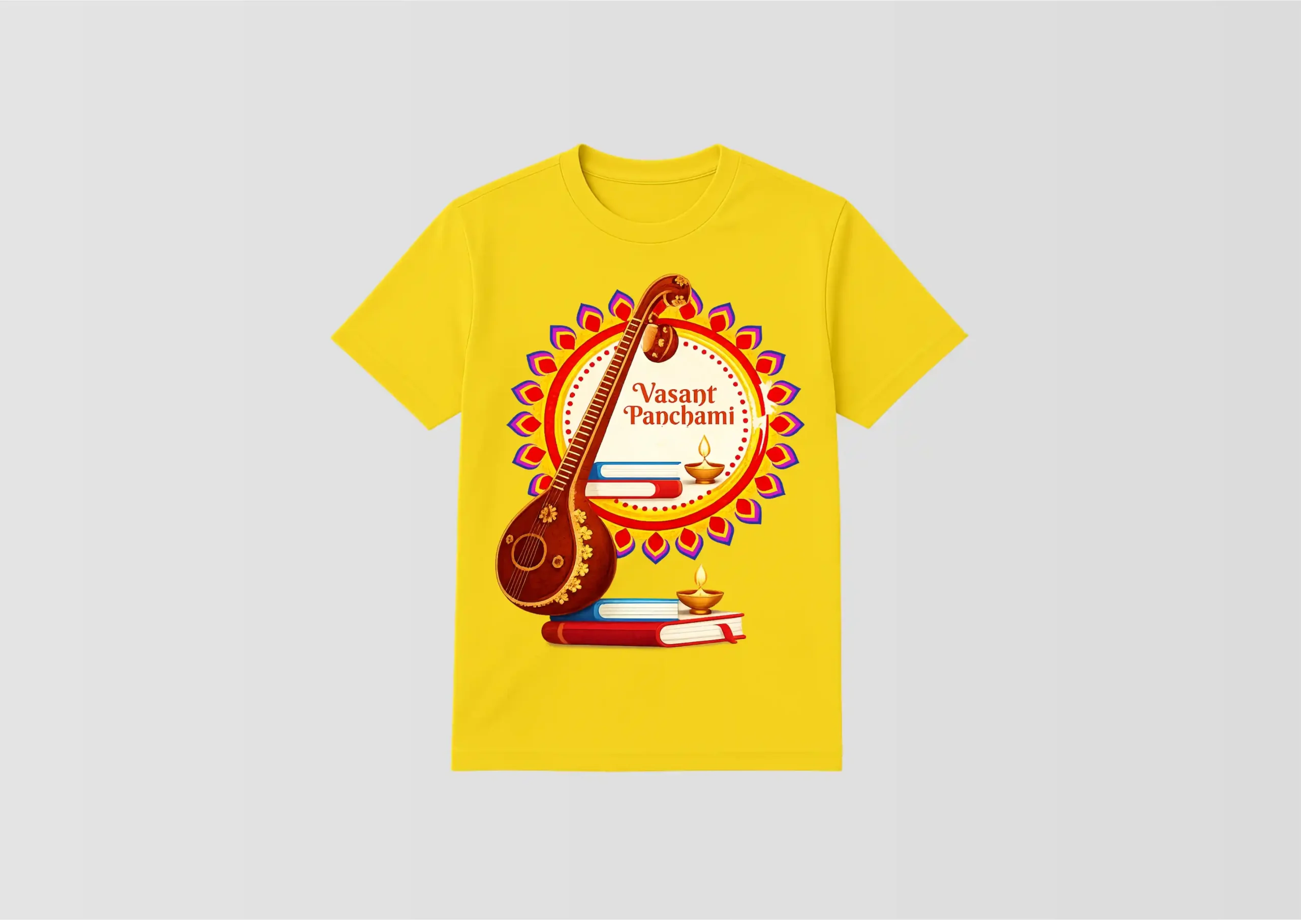 28 Vasant Panchami Special Yellow T-Shirt - Design29 - Image 1