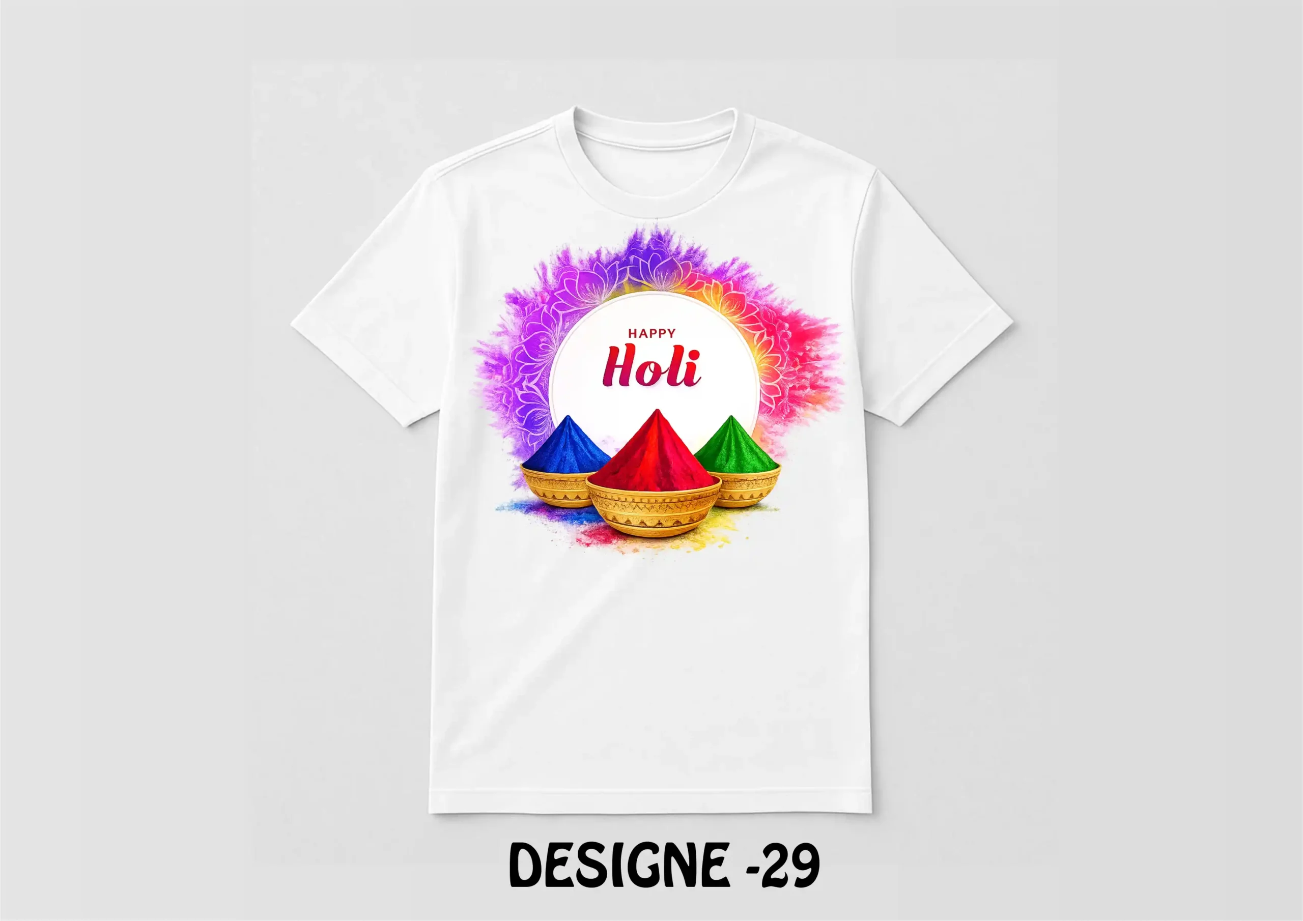 29 Holi Special White T-Shirt - Design29 - Image 1