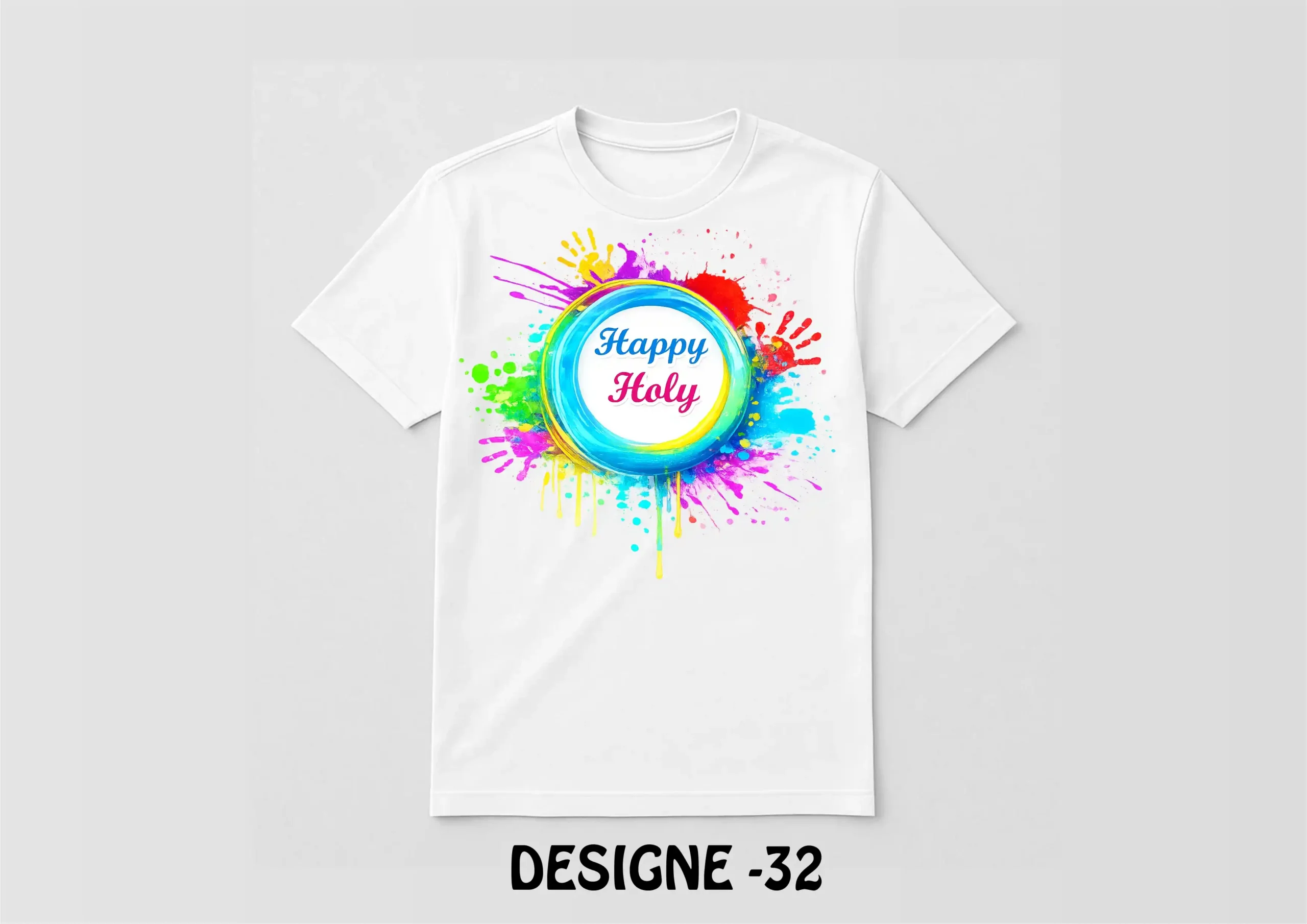 32 Holi Special White T-Shirt - Design32 - Image 1