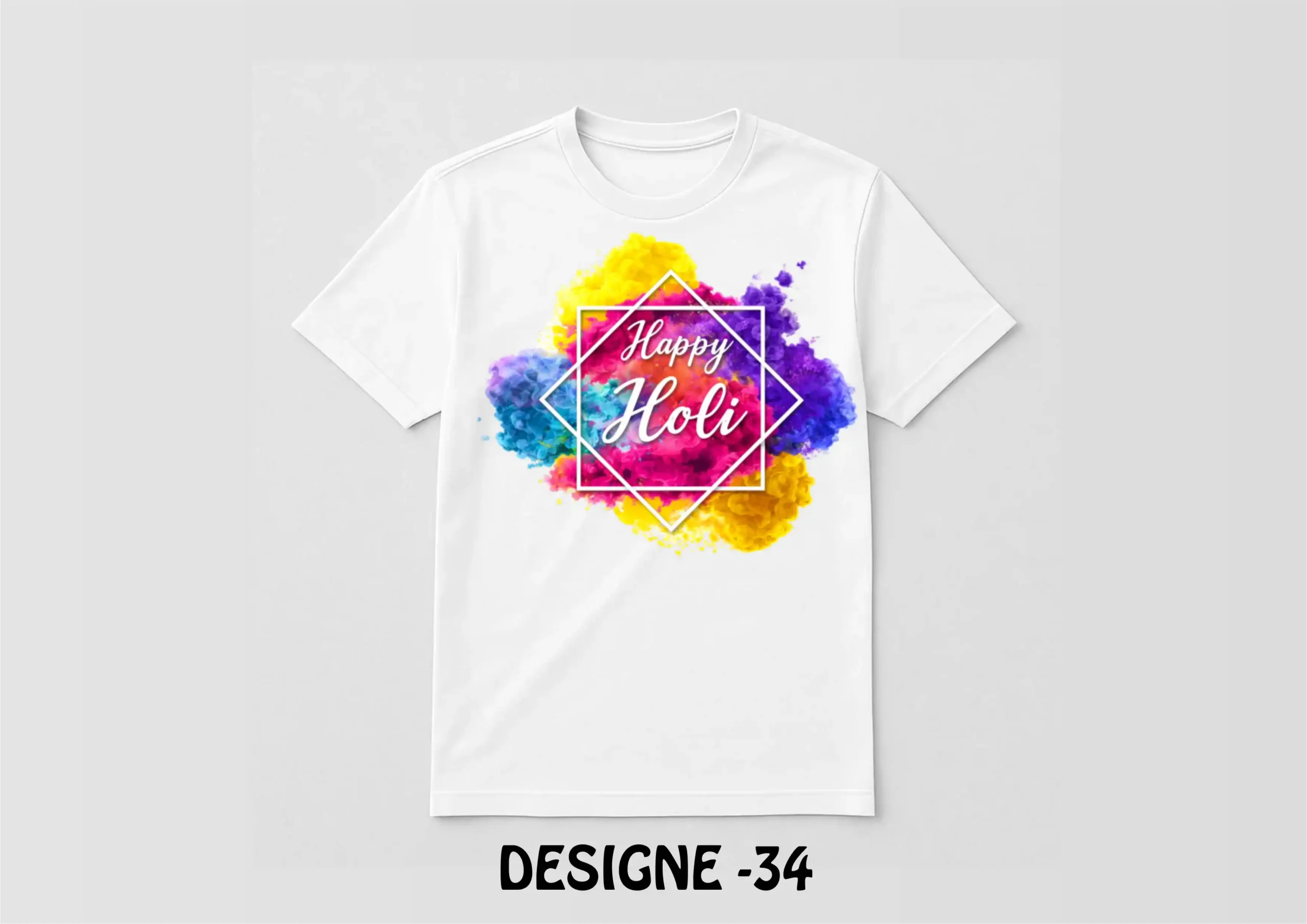 34 Holi Special White T-Shirt - Design34 - Image 1