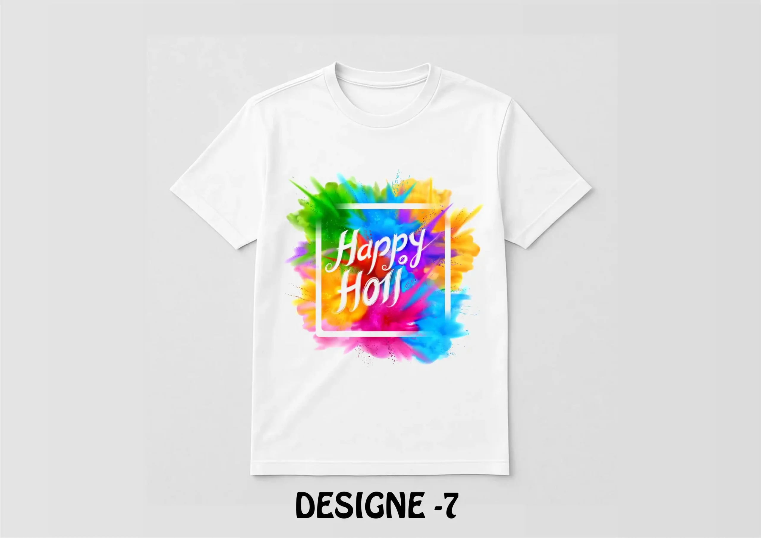 7 Holi Special White T-Shirt - Design07 - Image 1