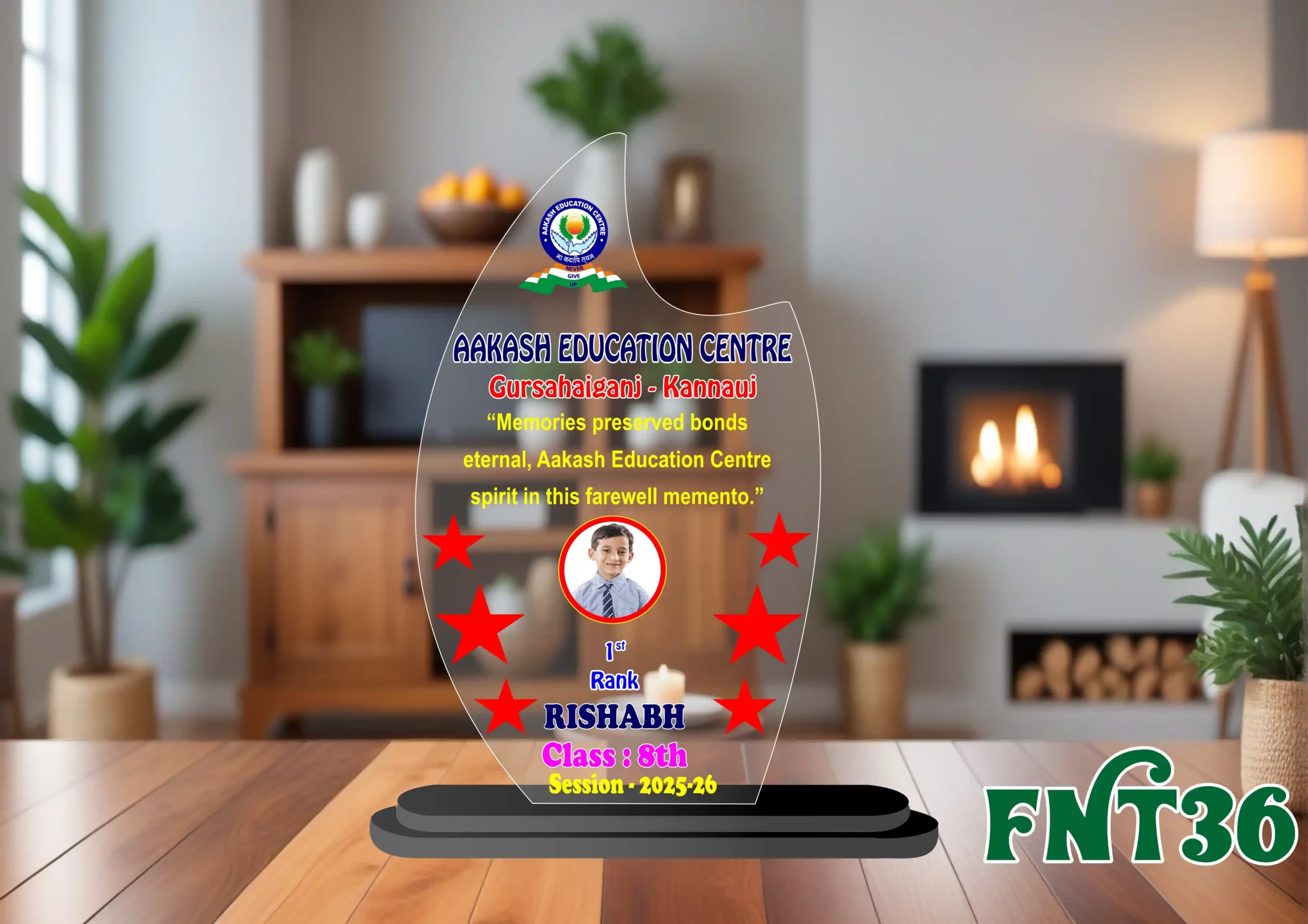 FNT36- 1 Acrylic Engraved & UV Trophy Elegant Laser Cut Award for Achievements - FNT36 - Image 1