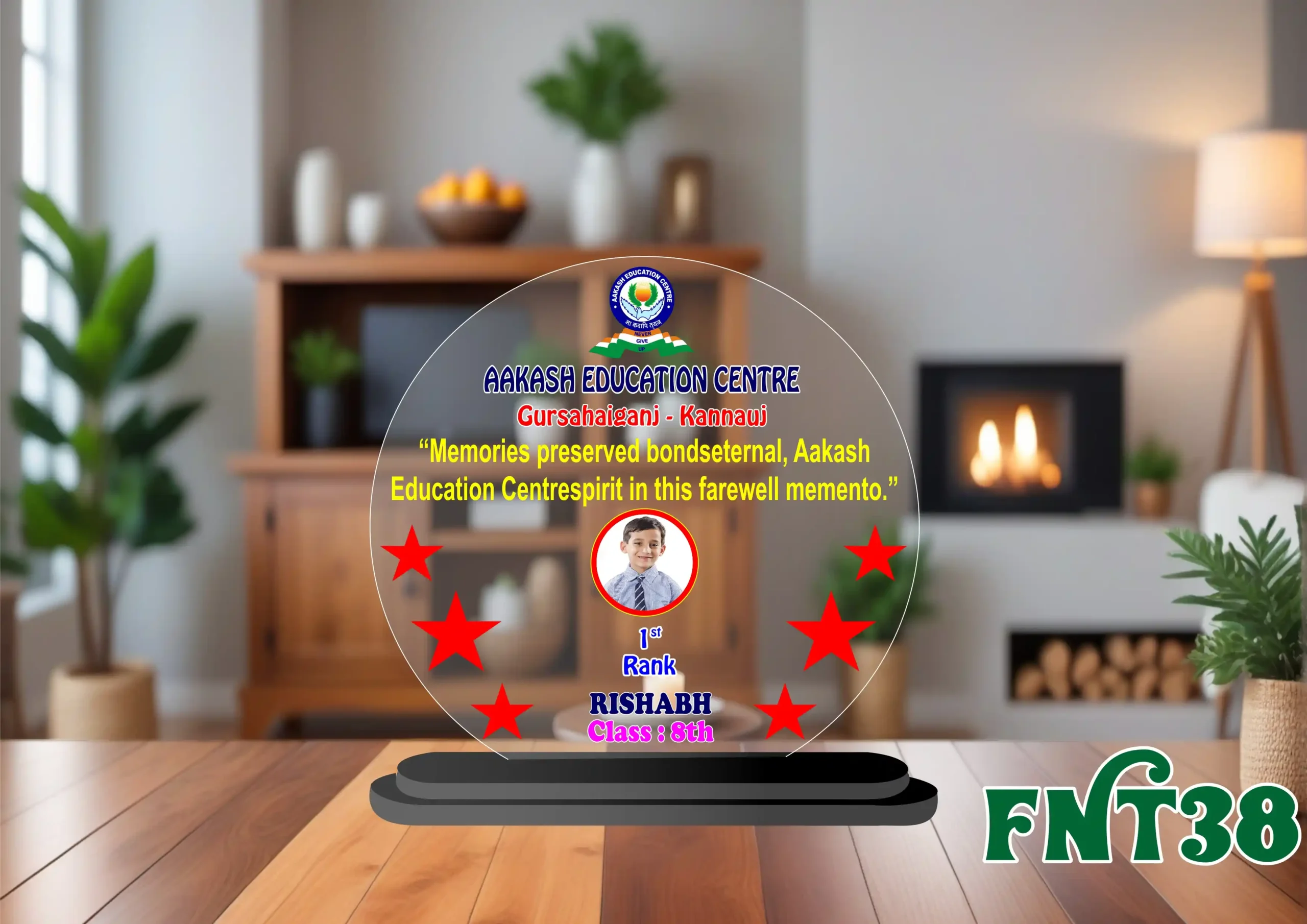 FNT38- 5 Acrylic Engraved & UV Trophy Elegant Laser Cut Award for Achievements - FNT38 - Image 1